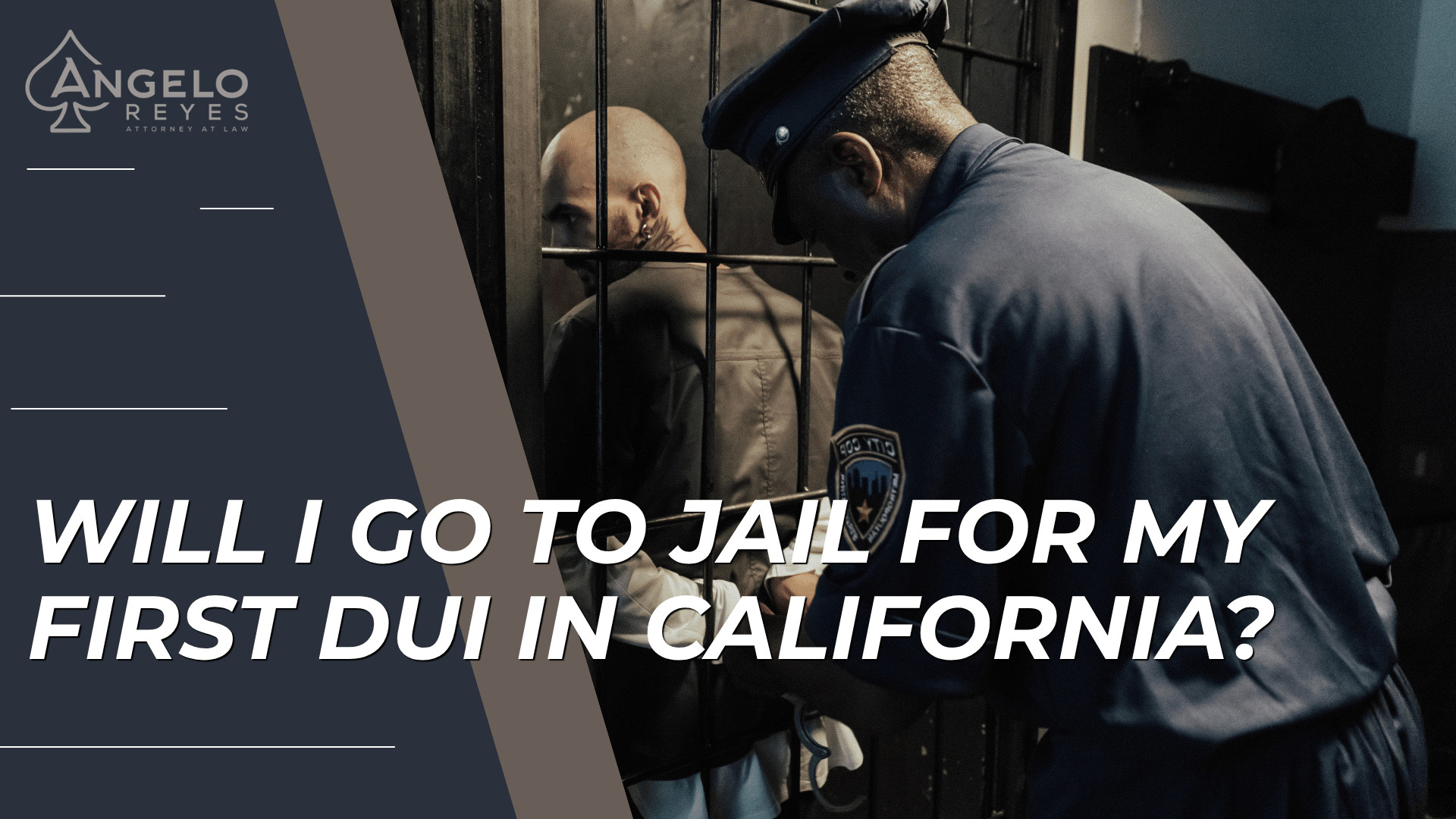Officer placing handcuffs on man in holding cell with headline about first DUI jail risk in California