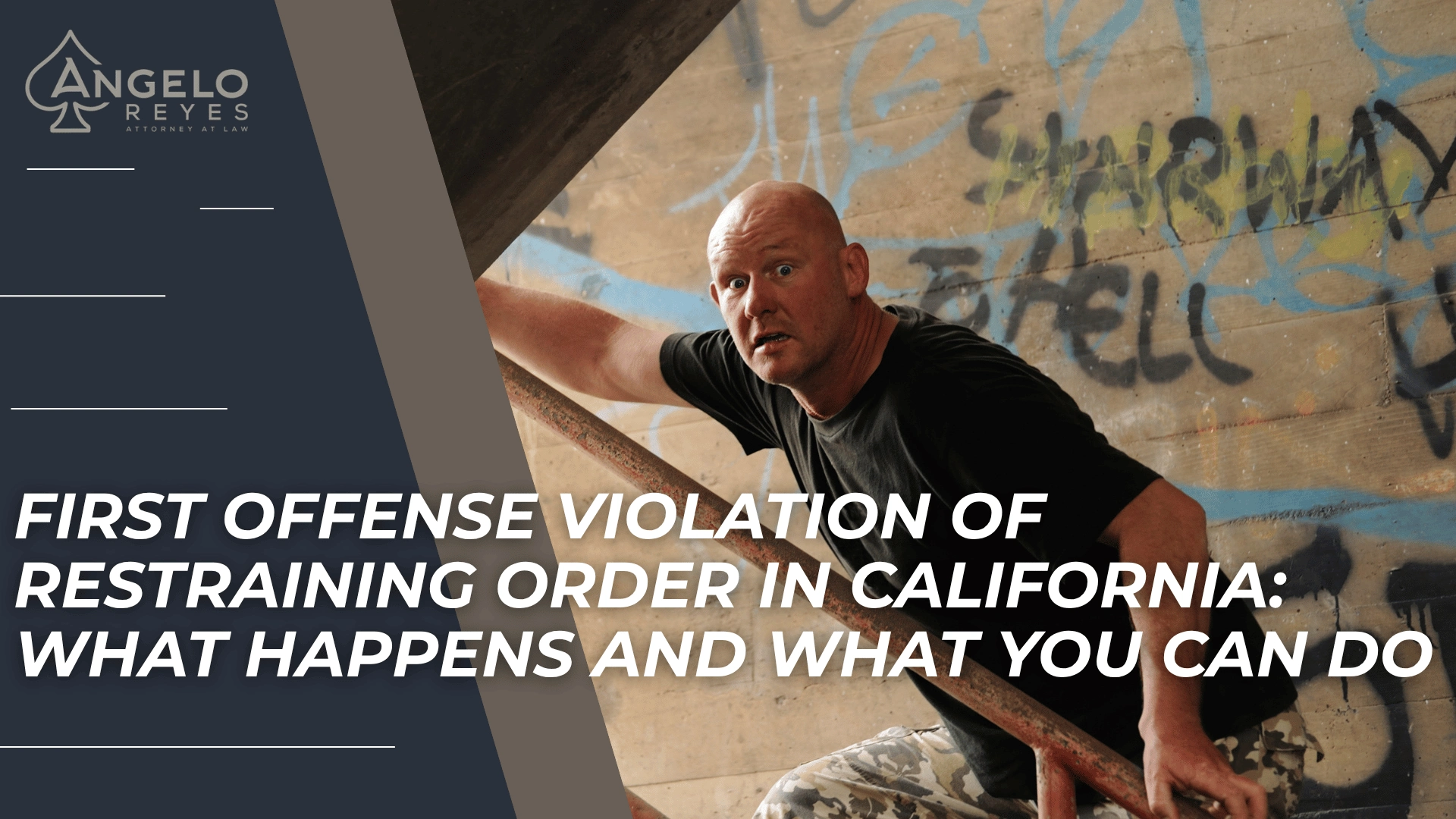 Concerned man on stairway introduces consequences and legal options after a restraining order violation.