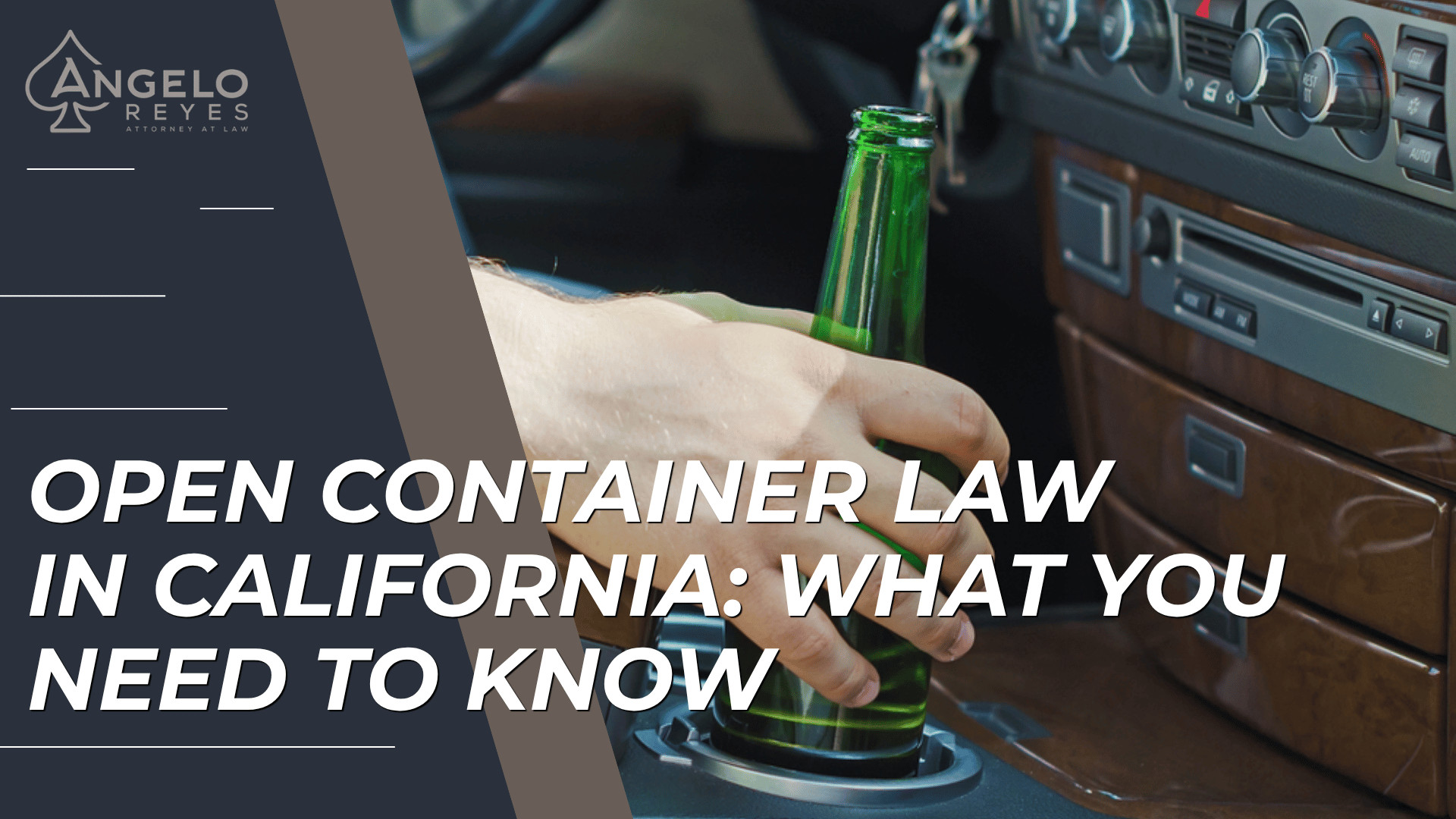 Hand placing beer bottle in car cup holder introduces California open container law and key rules