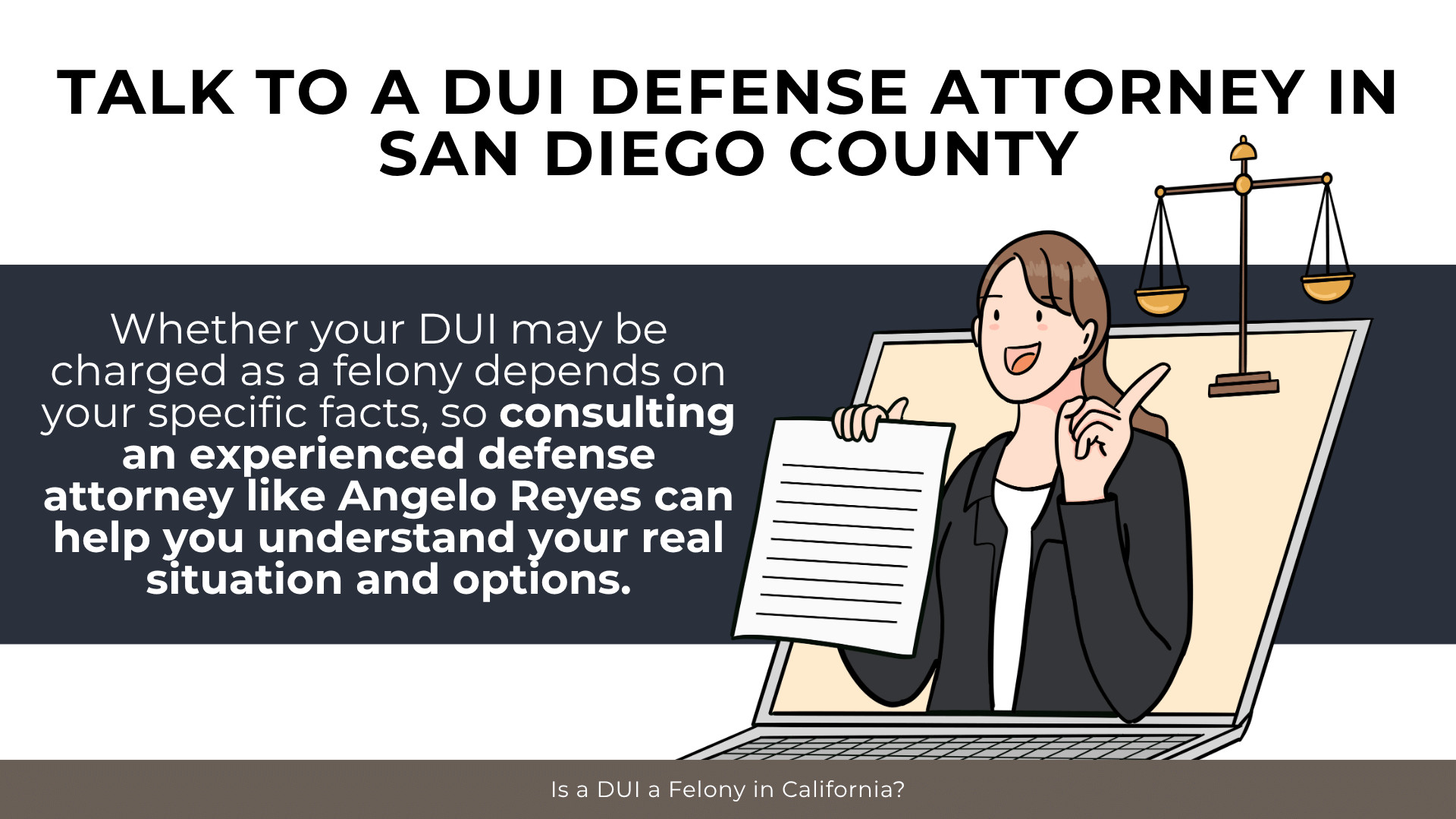 Attorney illustration with scales explains why consulting a defense lawyer helps assess DUI felony risk and options