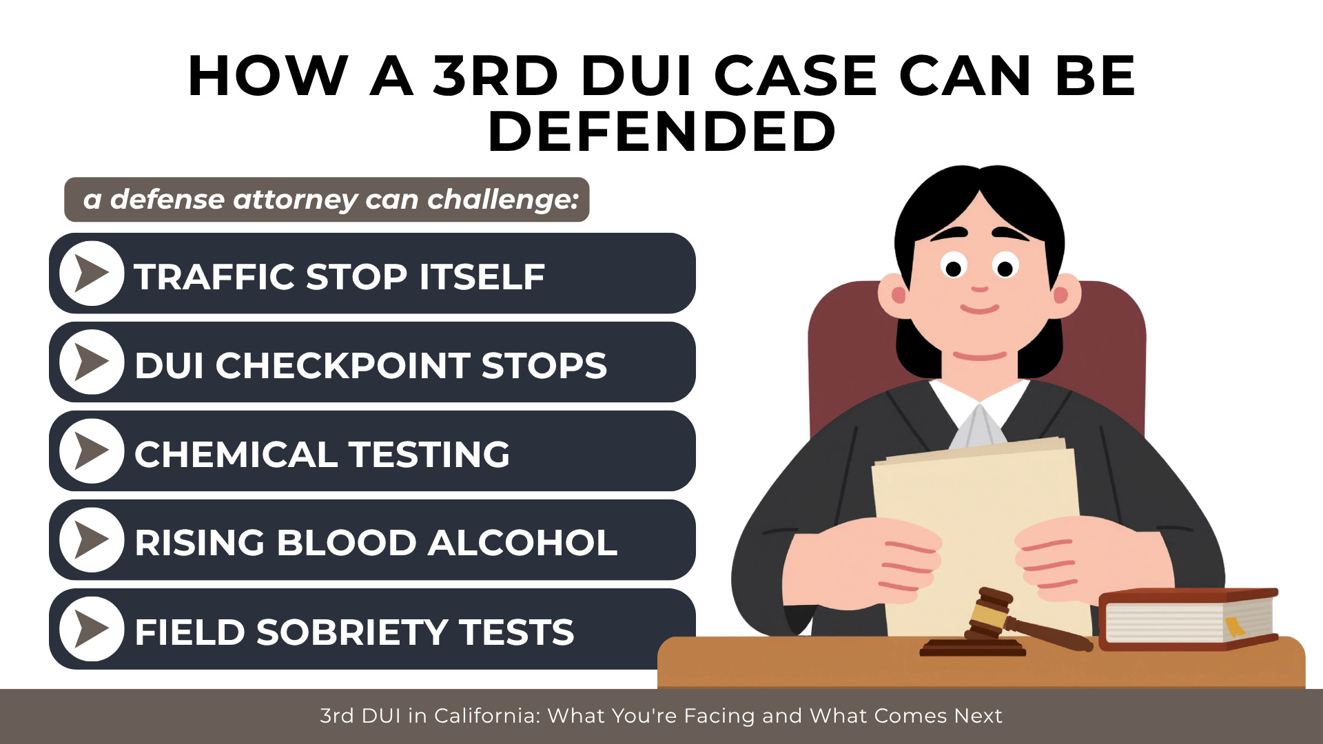 Checklist lists traffic stop, checkpoints, chemical tests, rising BAC, and field sobriety challenges