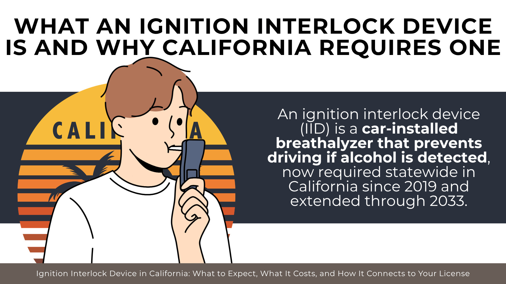 Person using breathalyzer explains IID blocks driving after alcohol detection and is required statewide in California
