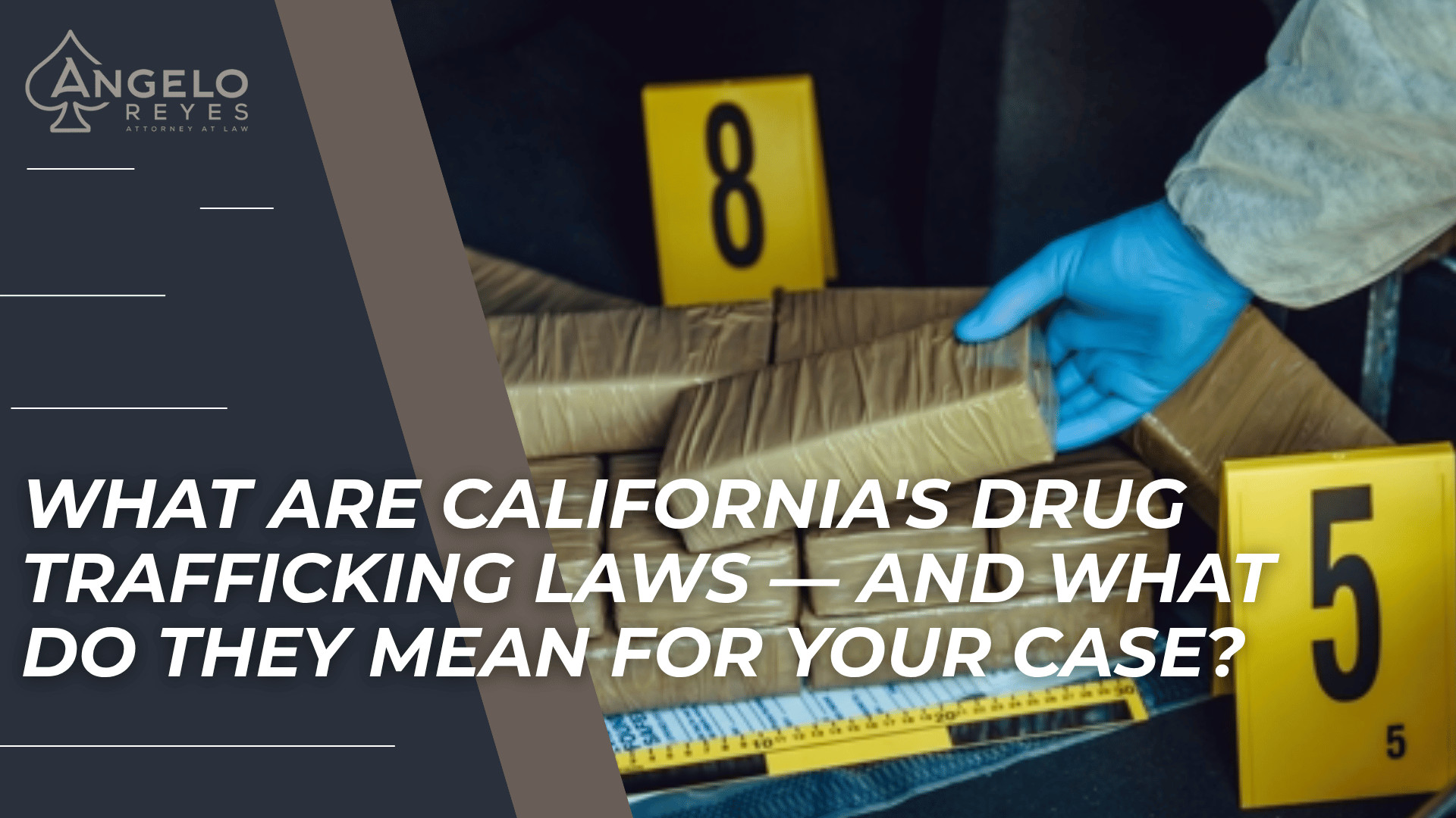 Evidence markers and packaged drugs illustrate California drug trafficking charges and criminal defense issues