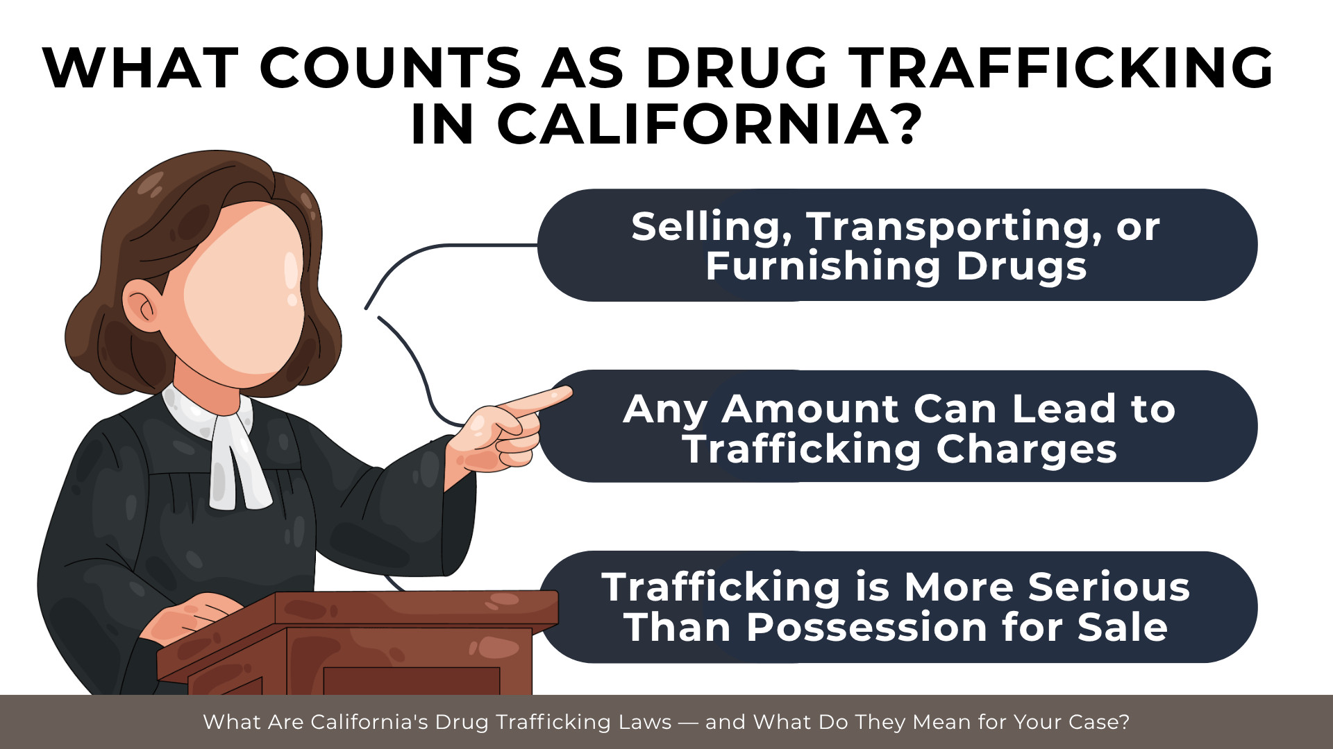 Judge at podium outlines selling, transporting, and furnishing drugs under California trafficking laws 