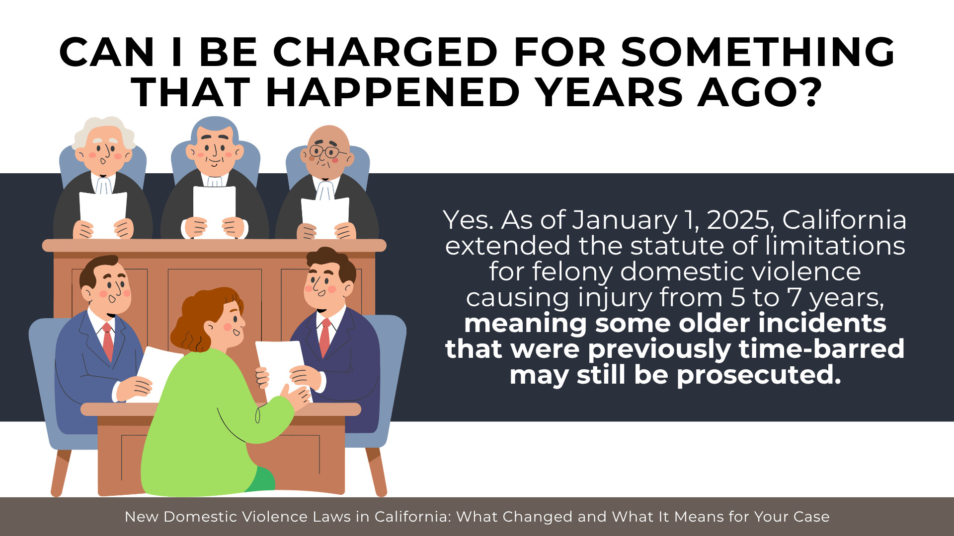 Judges and legal meeting table explaining extended filing deadlines for older domestic violence cases.