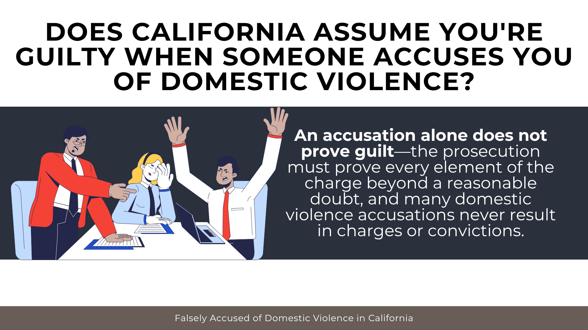 People in dispute illustrate that accusations alone do not prove guilt and charges require evidence.
