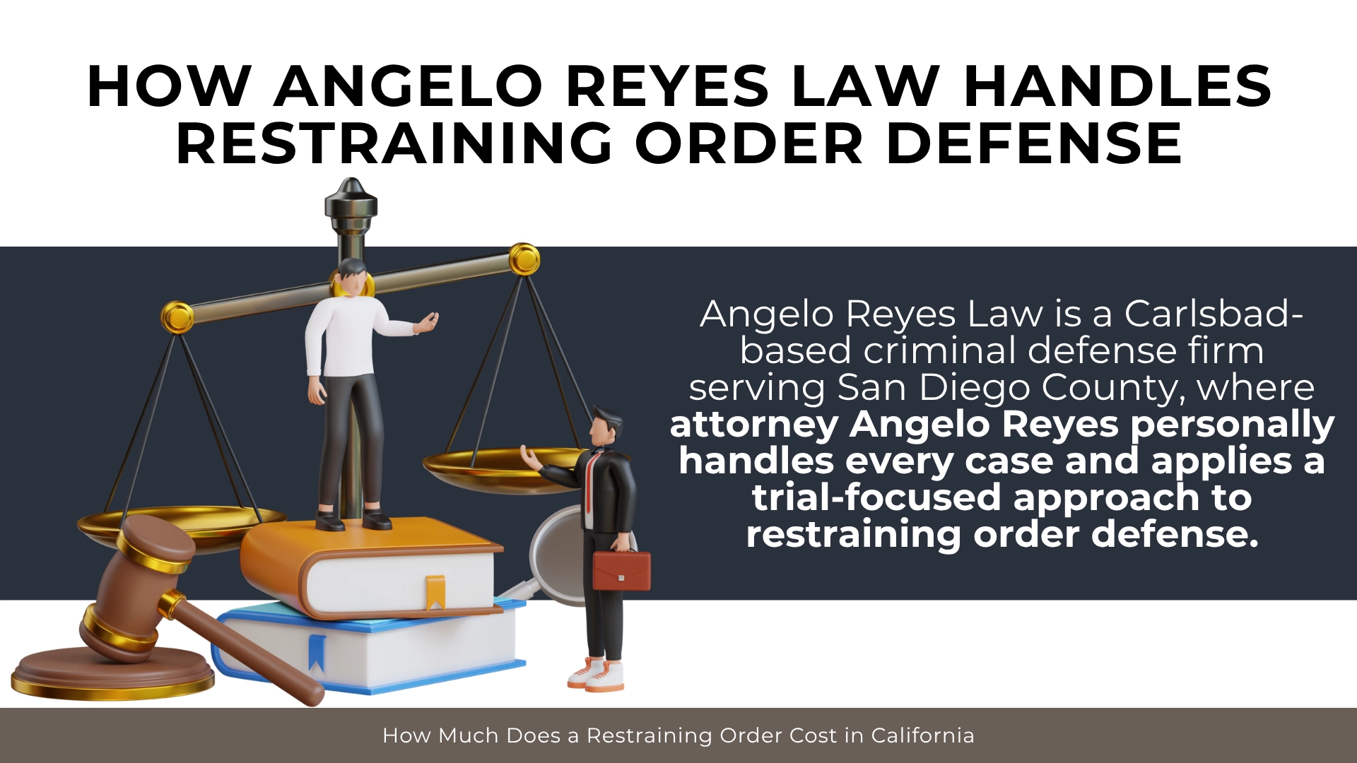 Scales of justice, law books, and attorney figures highlighting personalized restraining order defense representation.