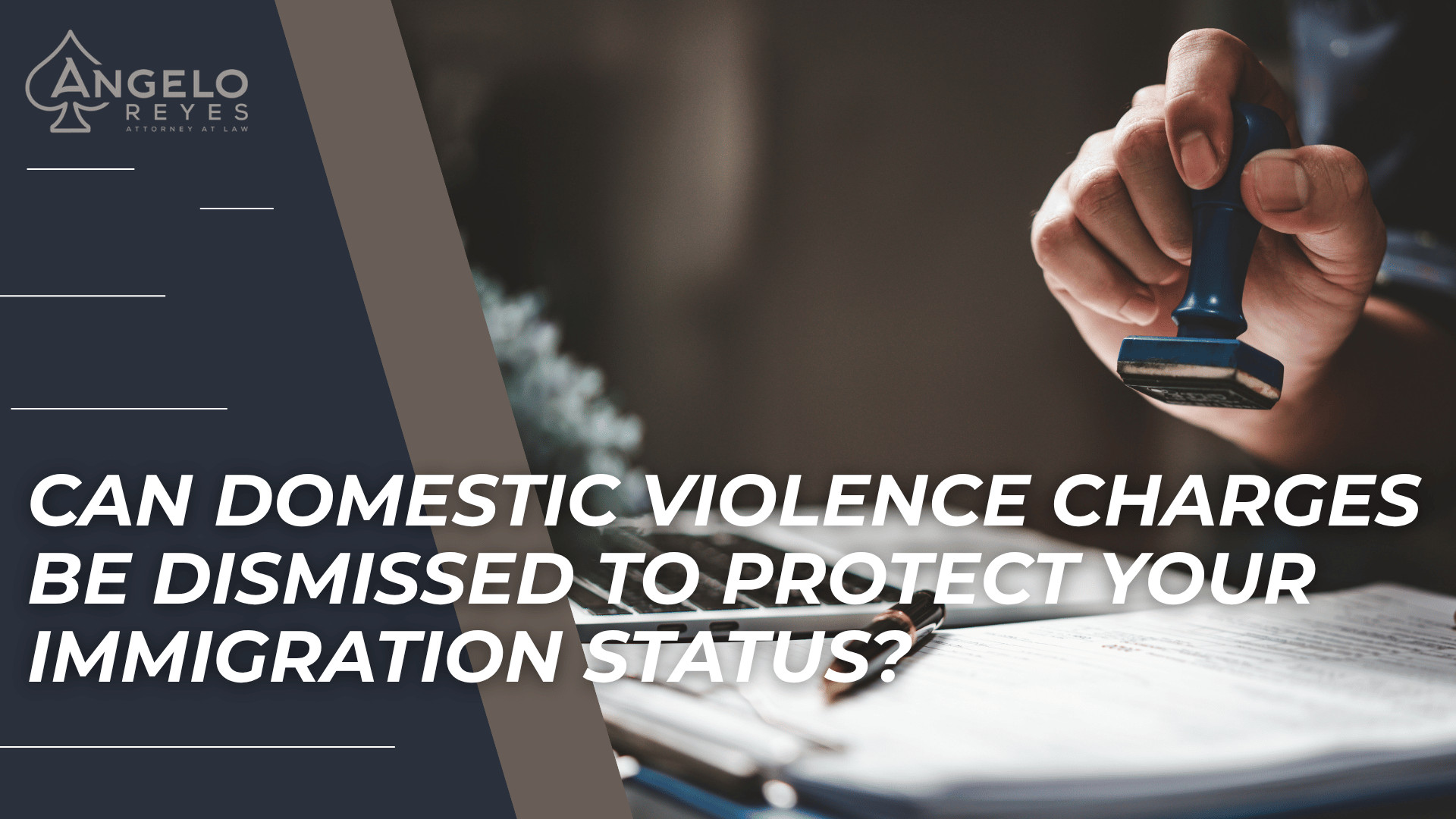 Judge’s stamp over legal documents introducing dismissal strategies and immigration consequences in domestic violence cases.