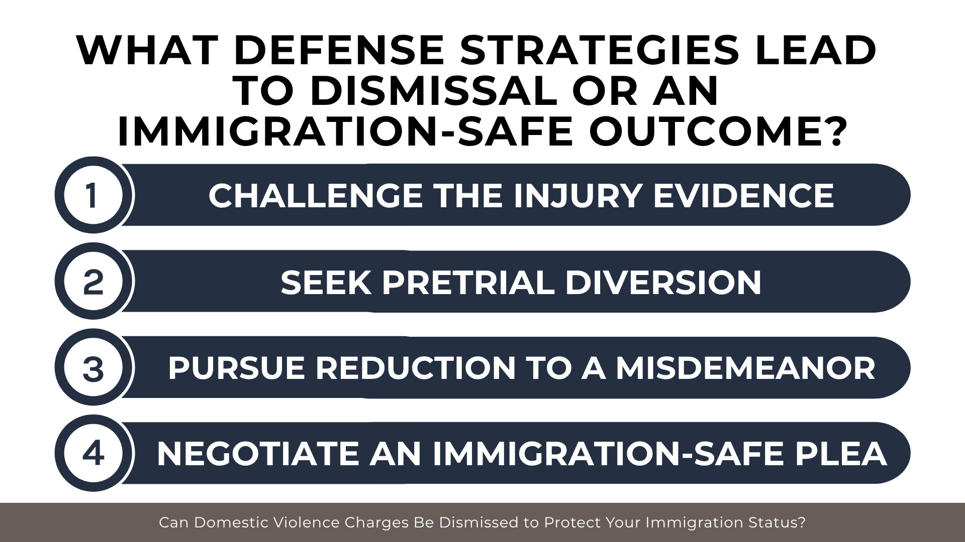 Numbered strategy list outlining evidence challenges, diversion programs, charge reductions, and plea negotiations.