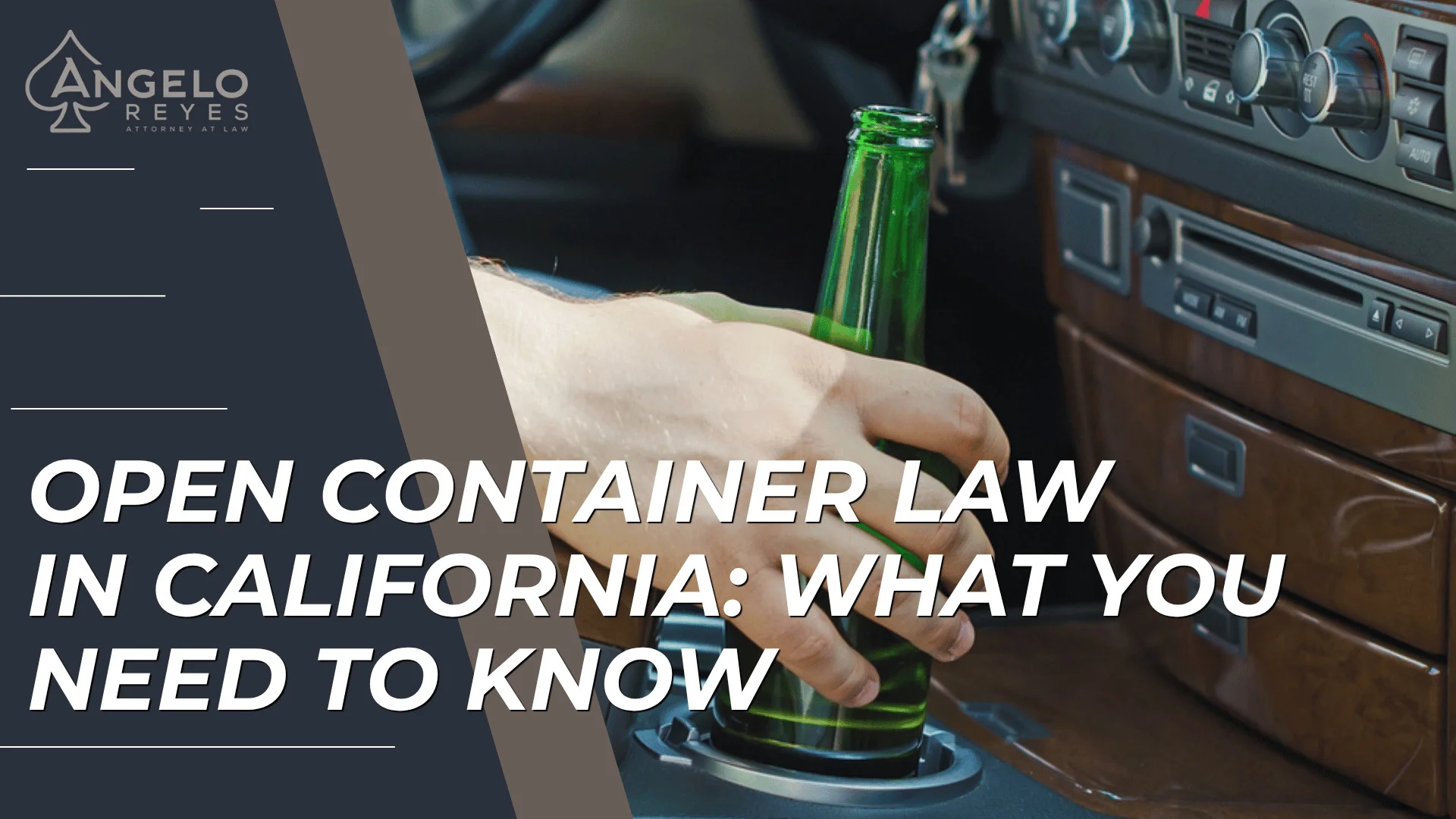 Hand placing beer bottle in car cup holder introduces California open container law and key rules