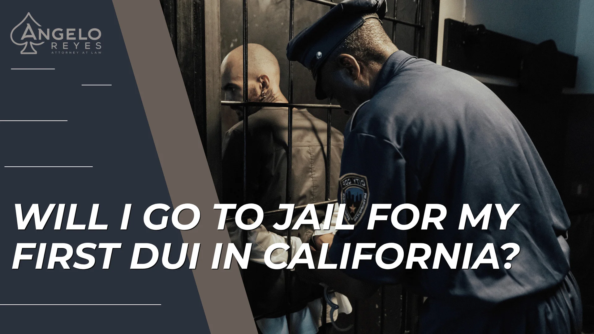 Officer placing handcuffs on man in holding cell with headline about first DUI jail risk in California